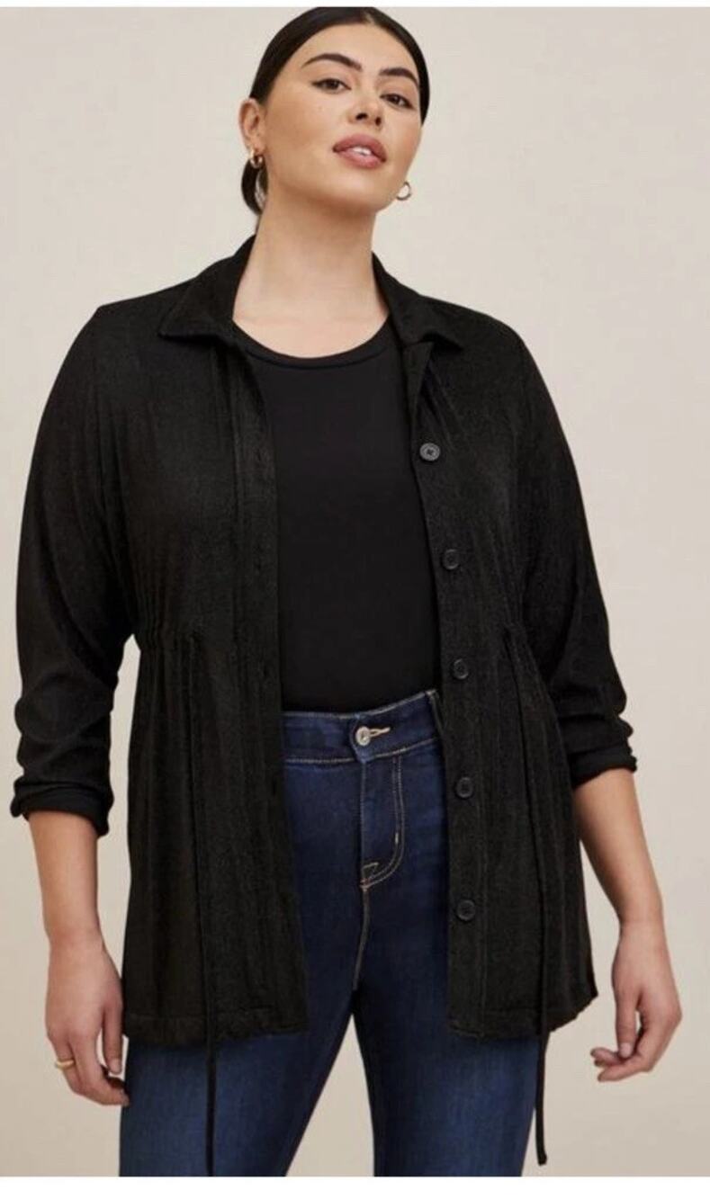 Torrid Size 2 Black Silver Lurex Crepe Anorak Utility Jacket NWT Shimmer 2X